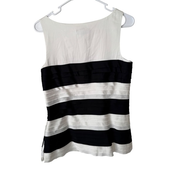 White House Black Market Black White Striped Tiered Ruffle Sleeveless Blouse 6 - Picture 6 of 7